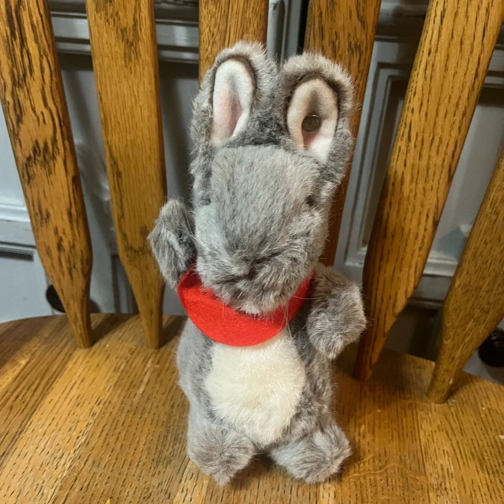 Vintage 80’s Steiff Gray Bunny Toy with Red Collar